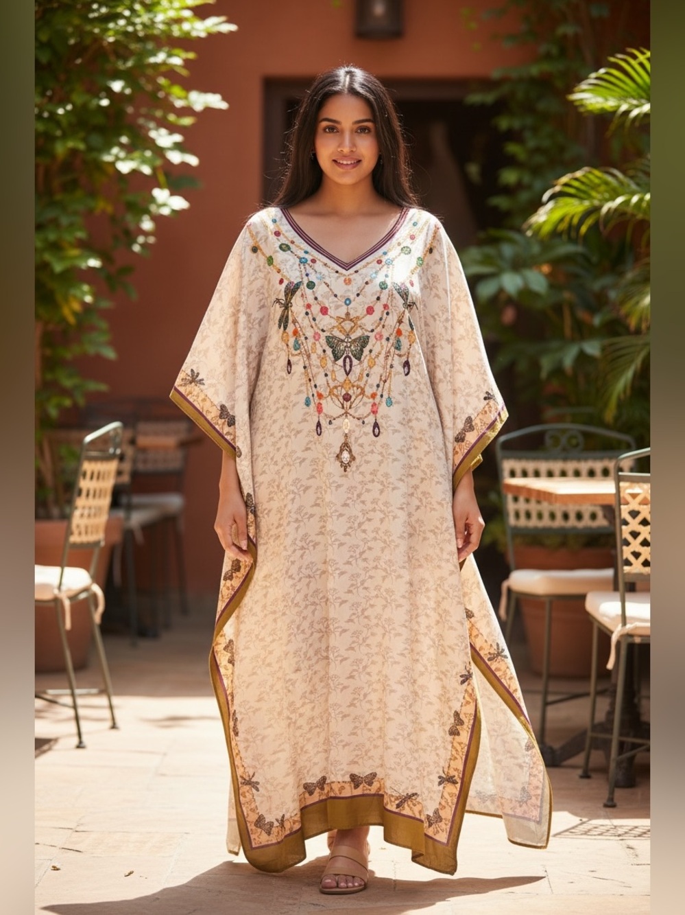 New Miss Lavish Bohemian Kaftan Floral Dragonflies Jewels